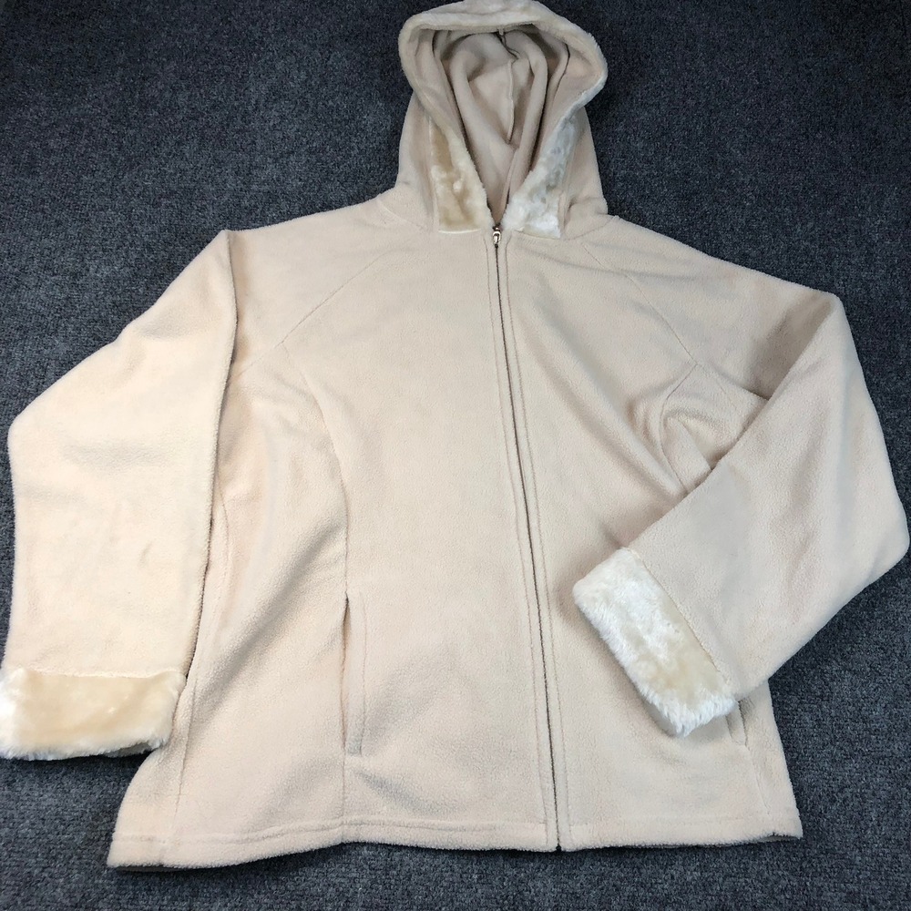 Playersport Beige Fleece Hooded Jacket with Faux Fur Trim 1X Cozy‎ Warm